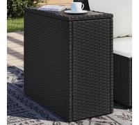 vidaXL Garden Side Table with Glass Top Outdoor Dining Table Black Poly Rattan