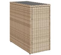 vidaXL Garden Side Table with Glass Top Outdoor Dining Table Beige Poly Rattan