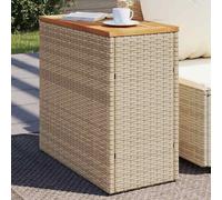 vidaXL Garden Side Table with Wooden Top Beige 58x27.5x55 cm Poly Rattan