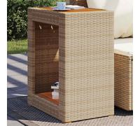 vidaXL Garden Side Table with Wooden Top Beige 60x40x75 cm Poly Rattan