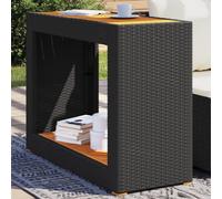 vidaXL Garden Side Table with Wooden Top Patio Dining Table Black Poly Rattan