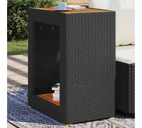 vidaXL Garden Side Table with Wooden Top Patio Dining Table Black Poly Rattan