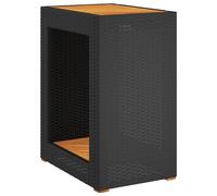 Outdoor Coffee Table, Rattan Side Table with Wooden Top for Patio Garden