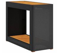 vidaXL Garden Side Table with Wooden Top Patio Dining Table Black Poly Rattan