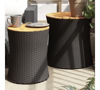 vidaXL Garden Side Tables 2 pcs with Wooden Top Black Poly Rattan