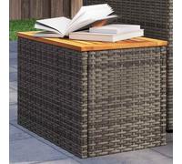 vidaXL 2-Piece Grey Poly Rattan Garden Side Tables with Solid Acacia Wood Tops & Powder-Coated Steel Frame