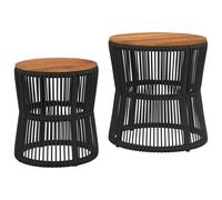 vidaXL Garden Side Tables with Wooden Top 2 pcs Dining Table Black Poly Rattan