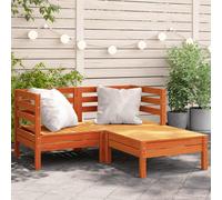 vidaXL Garden Sofa 2-Seater with Footstool Wax Brown Solid Wood Pine