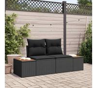 Garden Sofa Black 184x62x85 cm Poly Rattan 2-Seater Outdoor Steel Frame .
