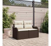 Garden Sofa Brown & Cream Poly Rattan 121x62x69 cm 2-Seater Outdoor with Cushion