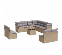 vidaXL Garden Sofa Set 12 Piece with Cushions Outdoor Sofa Beige Poly Rattan