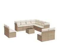 vidaXL Garden Sofa Set 12 Piece with Cushions Outdoor Sofa Beige Poly Rattan