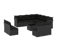 vidaXL Garden Sofa Set 12 Piece with Cushions Outdoor Sofa Black Poly Rattan