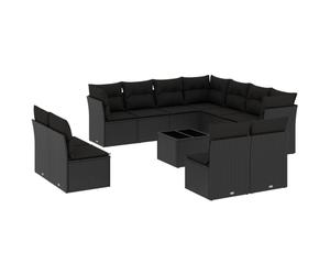 vidaXL Garden Sofa Set 12 Piece with Cushions Outdoor Sofa Black Poly Rattan