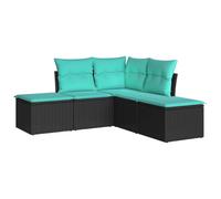 vidaXL Garden Sofa Set 5 Piece with Cushions Outdoor Sofa Black Poly Rattan