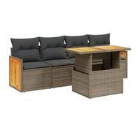 vidaXL Garden Sofa Set 5 Piece with Cushions Outdoor Sofa Grey Poly Rattan