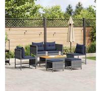 vidaXL Garden Sofa Set 6 pcs Grey and navy blue Poly Rattan
