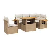 vidaXL Garden Sofa Set 6 Piece with Cushions Outdoor Sofa Beige Poly Rattan