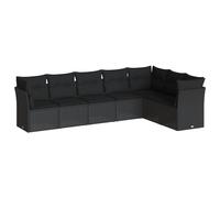 vidaXL Garden Sofa Set 7 Piece with Cushions Outdoor Sofa Black Poly Rattan