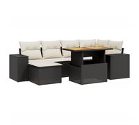 vidaXL Garden Sofa Set 7 Piece with Cushions Outdoor Sofa Black Poly Rattan