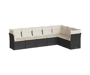 vidaXL Garden Sofa Set 7 Piece with Cushions Outdoor Sofa Black Poly Rattan