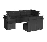 vidaXL Garden Sofa Set 8 Piece with Cushions Outdoor Sofa Black Poly Rattan