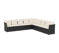 vidaXL Garden Sofa Set 9 Piece with Cushions Outdoor Sofa Black Poly Rattan