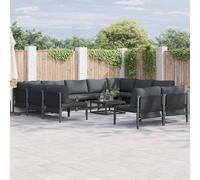 vidaXL Garden Sofa Set with Cushion 12 pcs Black Steel, Black