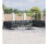 vidaXL Garden Sofa Set with Cushion 10 pcs Black Steel, Black