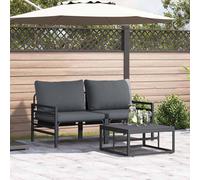 vidaXL Garden Sofa Set with Cushion 3 pcs Black Steel, Black