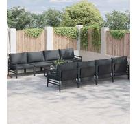 vidaXL Garden Sofa Set with Cushion 9 pcs Black Steel, Black
