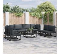 Garden Sofa Set 8-Seater Black Powder-Coated Aluminium with Cushions Outdoor