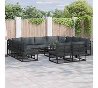 vidaXL Garden Sofa Set with Cushion 11 pcs Black Aluminium, Black