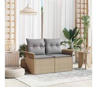 vidaXL Garden Sofa with Cushion Beige 141 x 62 x 69cm Poly Rattan