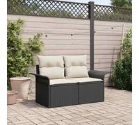 Garden sofa Black & Cream Poly Rattan 141 x 62 x 69 cm 2-seater Cushion Included