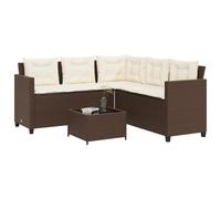 vidaXL Garden Sofa with Table and Cushions L-Shaped Brown Poly Rattan
