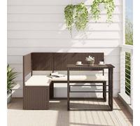 vidaXL Garden Sofa with Table and Cushions L-Shaped Brown Poly Rattan