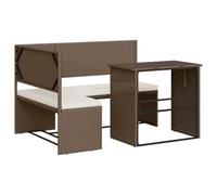 vidaXL Garden Sofa with Table and Cushions L-Shaped Couch Brown Poly Rattan