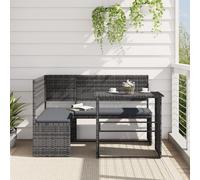 vidaXL Garden Sofa with Table and Cushions L-Shaped Grey Poly Rattan