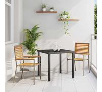 Garden Stacking Chairs 2pc Grey Solid Acacia Wood & PE Rattan 54x56x90cm Outdoor