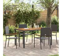 Garden Stacking Chairs 2pcs Black/Brown Steel Frame Acacia Wood PE UV 54x56x90cm