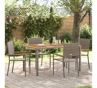 Garden Stacking Chairs 2 pcs Grey Steel Frame Acacia Armrests 54x56x90cm Rattan