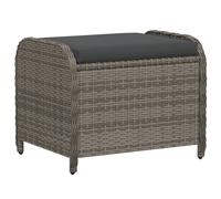 vidaXL Garden Stool with Cushion Outdoor Ottoman Cube Stool Grey Poly Rattan