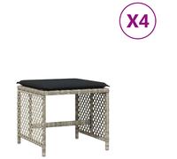 vidaXL Garden Stools with Cushions 4 pcs Light Grey 41x41x36 cm Poly Rattan