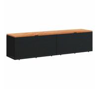 vidaXL Garden Storage Bench - Black Poly Rattan and Acacia Wood - Outdoor Cushion Box with Water-Resistant Bag, 220x50x54cm