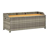 vidaXL Garden Storage Bench in Grey - 120 cm Poly Rattan and Acacia Wood Outdoor Storage Solution
