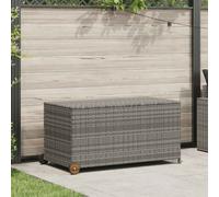 vidaXL Garden Storage Box - Weather- Poly Rattan and Acacia Wood - Light Grey - With Wheels - Indoor/Outdoor Use