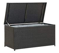 vidaXL Garden Storage Box Moisture Proof Weather Resistant Zippered Closure Poly Rattan Storage Chest Blanket Box Pillow Bench Black 100cm