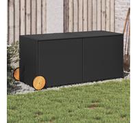 vidaXL Garden Storage Box with Wheels Black 283L Poly Rattan