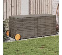 vidaXL Outdoor Deck Storage Box with Wheels - 283L Grey Poly Rattan & Steel Frame, Water- Bag for Patio/Garden
